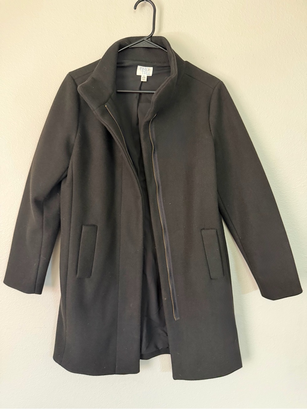 Time and Tru Black Zip-Up Pea Coat
